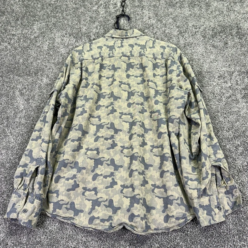 GRAY Saks Fifth Avenue Shirt Mens XL Gray Camo Long Sleeve Button Up Casual